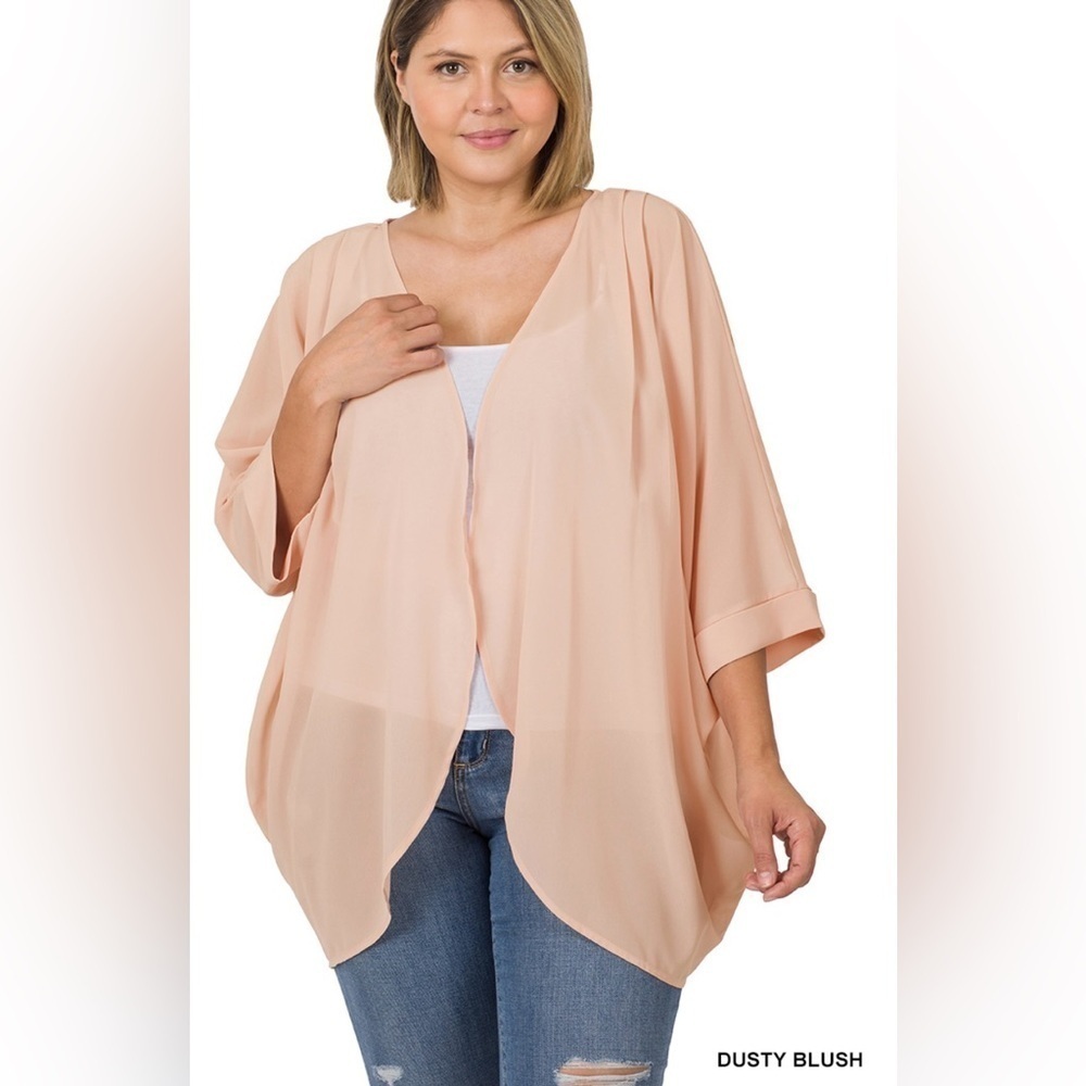 New! Plus Size Dusty Blush Chiffon Kimono Cardigan Size 1X 2X 3X